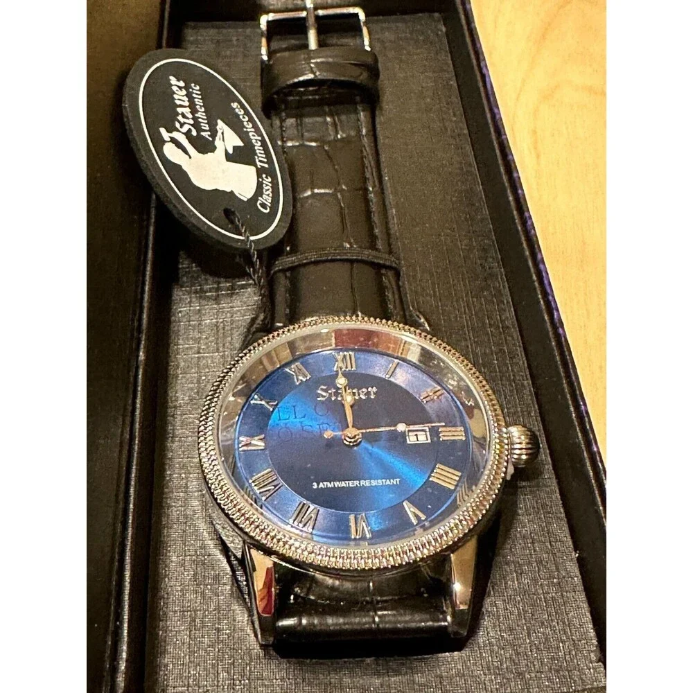 NEW Stauer Urban Blue Dial Analog Men’s Classic Watch Water Resistant